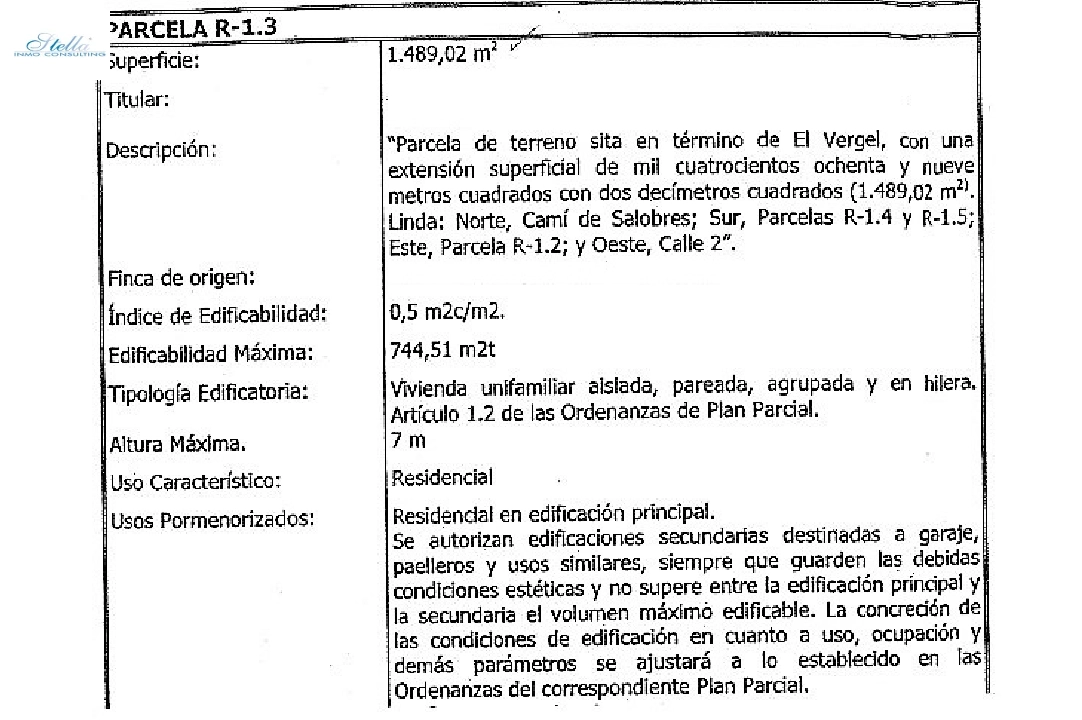 участок под строительство жилья in El Vergel(Salobres) на продажу, поверхности суши 1489 м², ref.: GC-0819-8