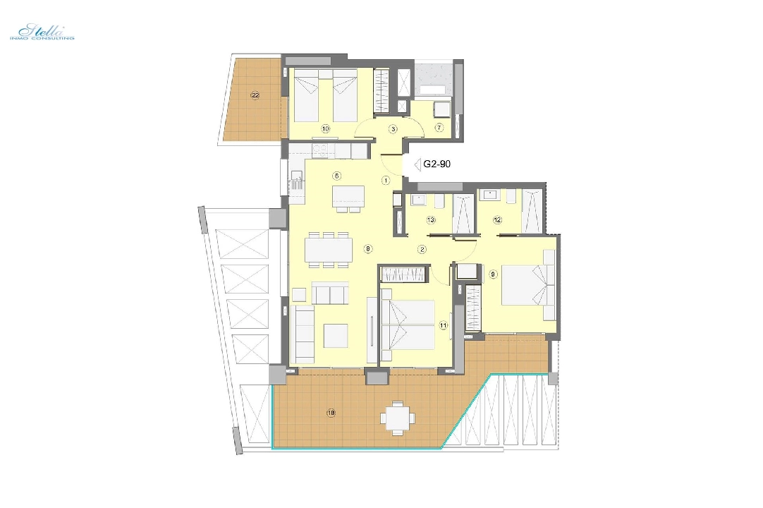 квартира на верхнем этаже in Benidorm на продажу, жилая площадь 118 м², состояние Совершенно Новый, aircondition, 3 спальни, 2 ванная, pool, ref.: HA-BEN-112-A03-12