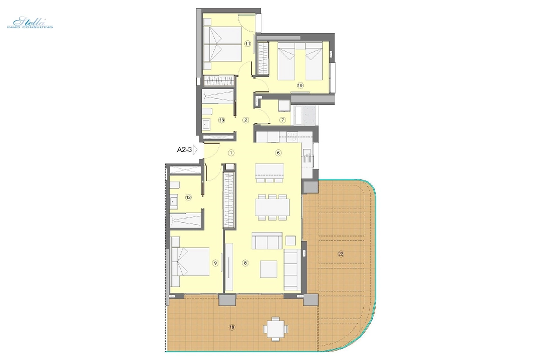 квартира на верхнем этаже in Benidorm на продажу, жилая площадь 118 м², состояние Совершенно Новый, aircondition, 3 спальни, 2 ванная, pool, ref.: HA-BEN-112-A03-9