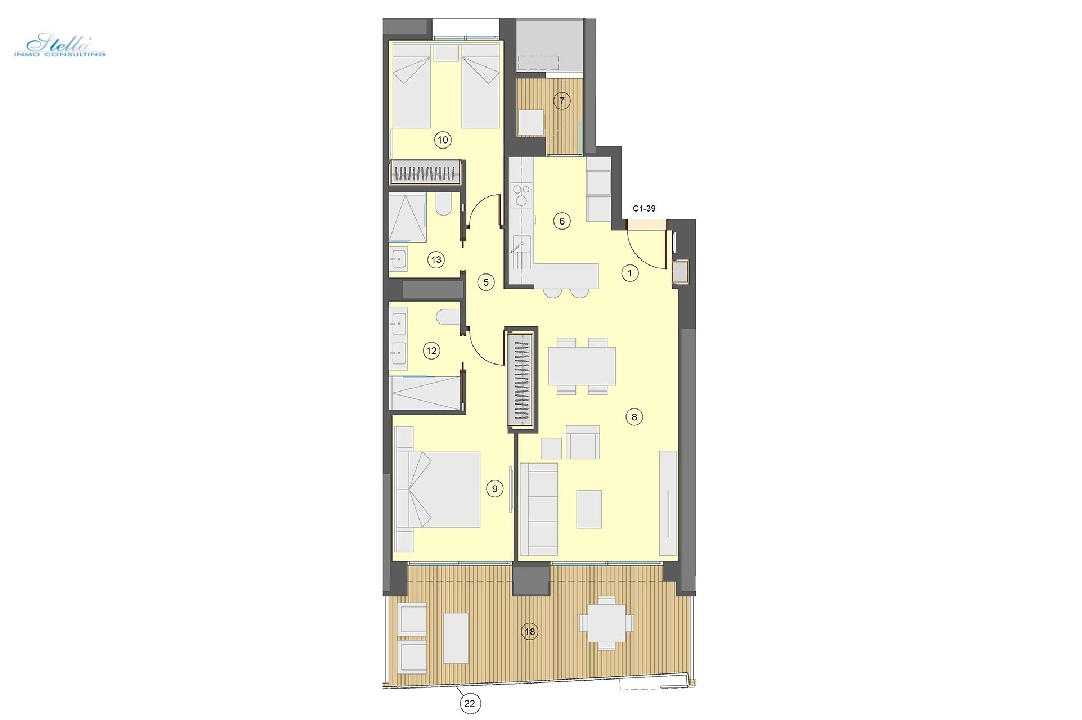 квартира на верхнем этаже in Benidorm на продажу, жилая площадь 101 м², состояние Совершенно Новый, aircondition, 2 спальни, 2 ванная, pool, ref.: HA-BEN-113-A02-16