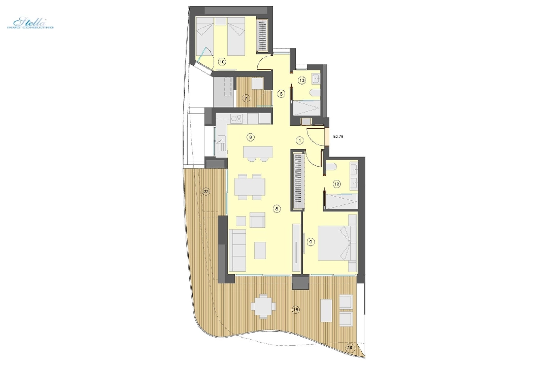 квартира на верхнем этаже in Benidorm на продажу, жилая площадь 101 м², состояние Совершенно Новый, aircondition, 2 спальни, 2 ванная, pool, ref.: HA-BEN-113-A02-19