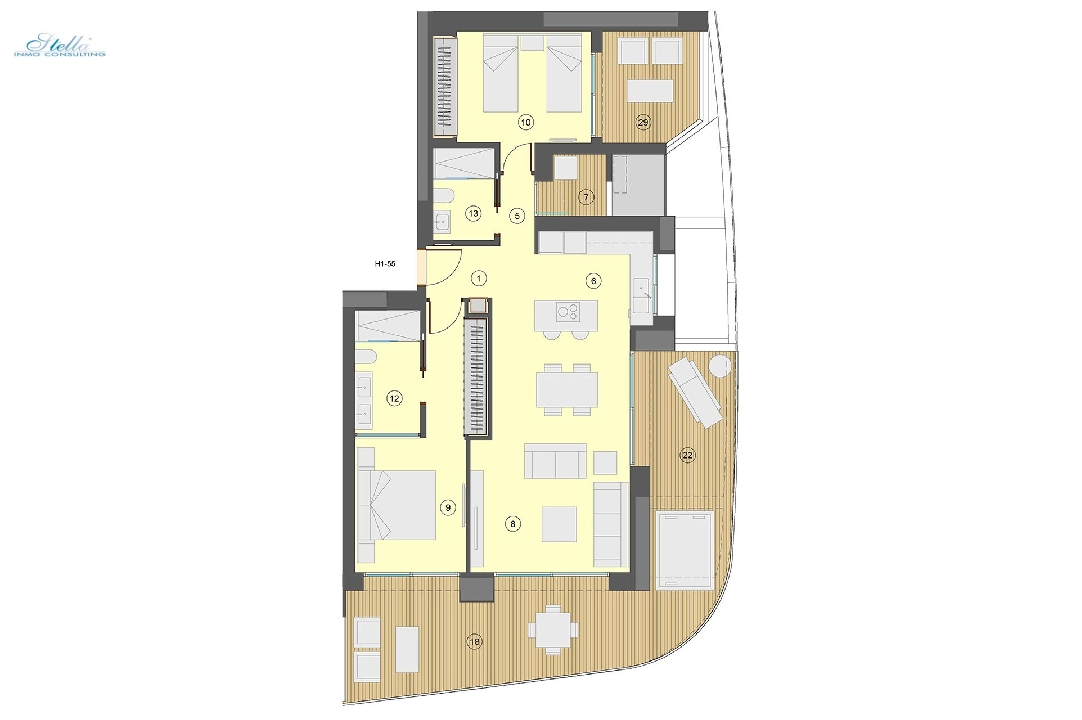 квартира на верхнем этаже in Benidorm на продажу, жилая площадь 101 м², состояние Совершенно Новый, aircondition, 2 спальни, 2 ванная, pool, ref.: HA-BEN-113-A02-20