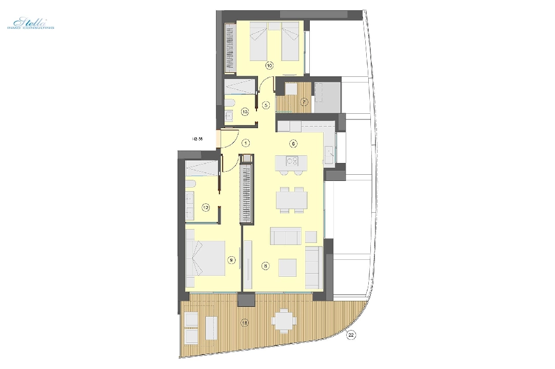 квартира на верхнем этаже in Benidorm на продажу, жилая площадь 101 м², состояние Совершенно Новый, aircondition, 2 спальни, 2 ванная, pool, ref.: HA-BEN-113-A02-21