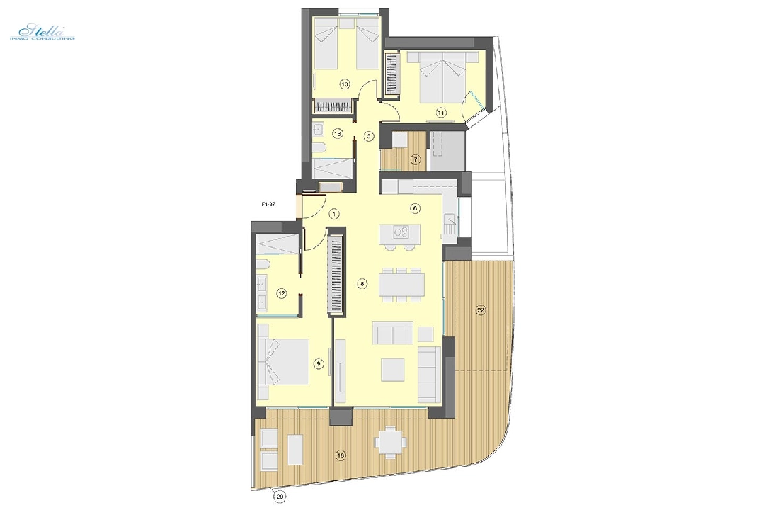 квартира на верхнем этаже in Benidorm на продажу, жилая площадь 130 м², состояние Совершенно Новый, aircondition, 3 спальни, 2 ванная, pool, ref.: HA-BEN-113-A03-18