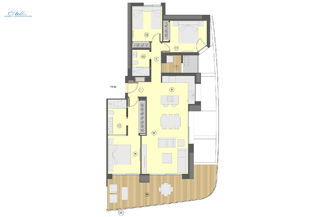 квартира на верхнем этаже in Benidorm на продажу, жилая площадь 130 м², состояние Совершенно Новый, aircondition, 3 спальни, 2 ванная, pool, ref.: HA-BEN-113-A03-19