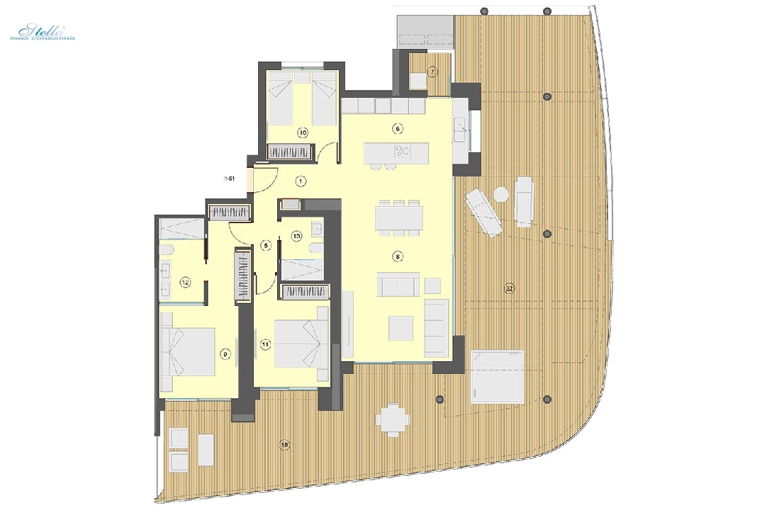 квартира на верхнем этаже in Benidorm на продажу, жилая площадь 130 м², состояние Совершенно Новый, aircondition, 3 спальни, 2 ванная, pool, ref.: HA-BEN-113-A03-22