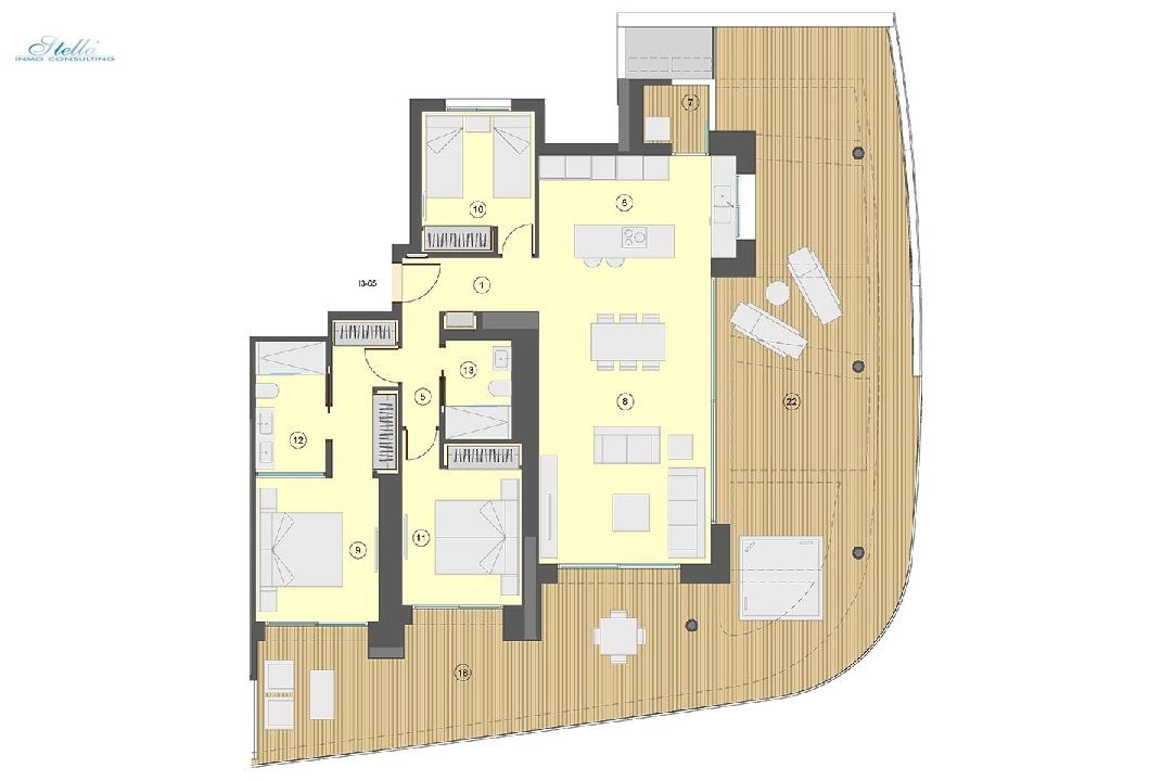 квартира на верхнем этаже in Benidorm на продажу, жилая площадь 130 м², состояние Совершенно Новый, aircondition, 3 спальни, 2 ванная, pool, ref.: HA-BEN-113-A03-24
