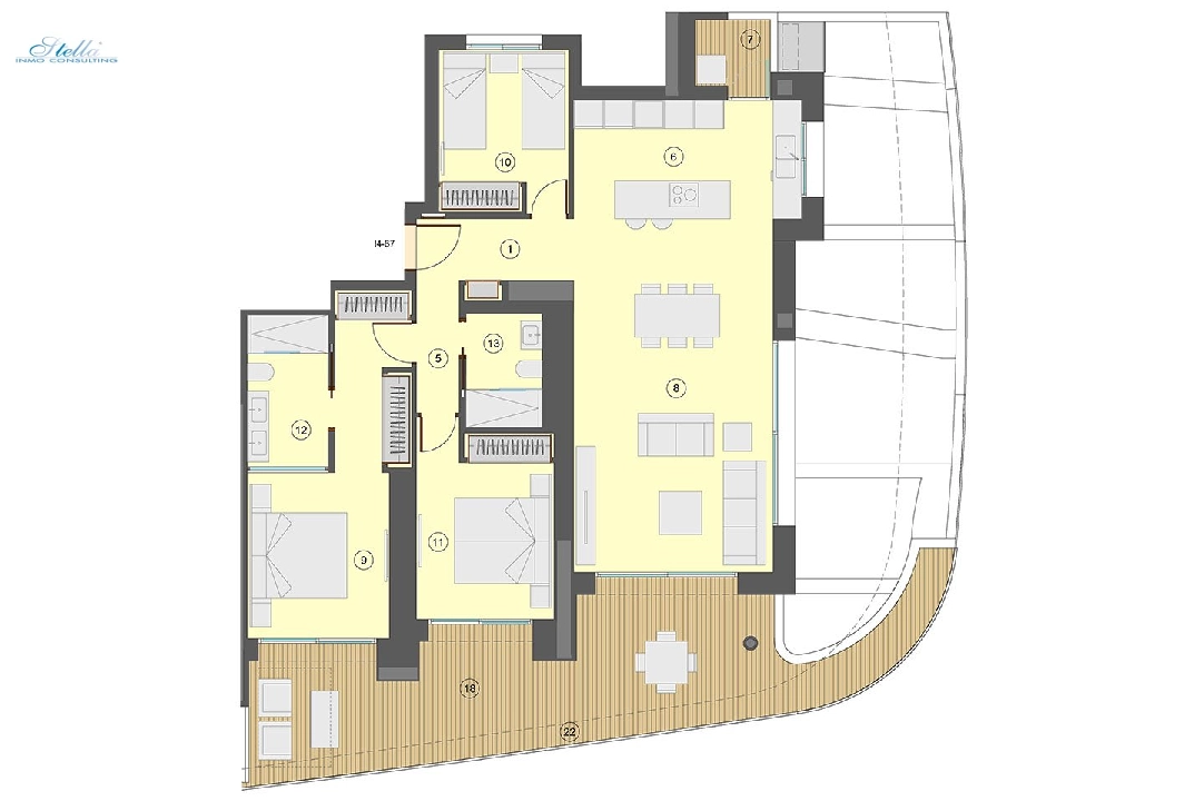 квартира на верхнем этаже in Benidorm на продажу, жилая площадь 130 м², состояние Совершенно Новый, aircondition, 3 спальни, 2 ванная, pool, ref.: HA-BEN-113-A03-25