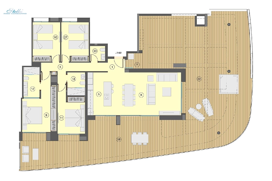 квартира на верхнем этаже in Benidorm на продажу, жилая площадь 198 м², состояние Совершенно Новый, + fussboden, aircondition, 4 спальни, 2 ванная, pool, ref.: HA-BEN-113-A04-16