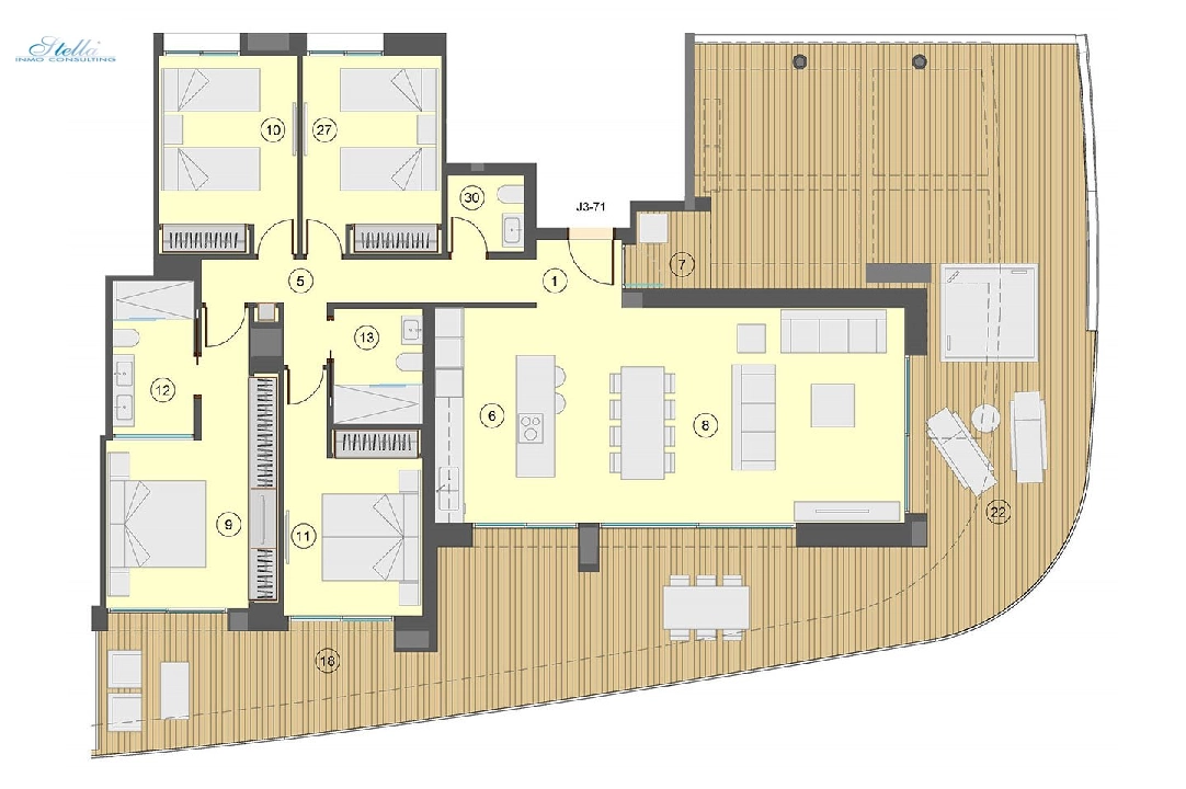 квартира на верхнем этаже in Benidorm на продажу, жилая площадь 198 м², состояние Совершенно Новый, + fussboden, aircondition, 4 спальни, 2 ванная, pool, ref.: HA-BEN-113-A04-18