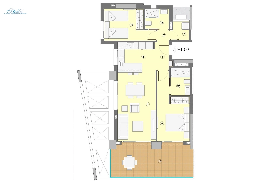 квартира на верхнем этаже in Benidorm на продажу, жилая площадь 94 м², состояние Совершенно Новый, aircondition, 2 спальни, 2 ванная, pool, ref.: HA-BEN-112-A02-11